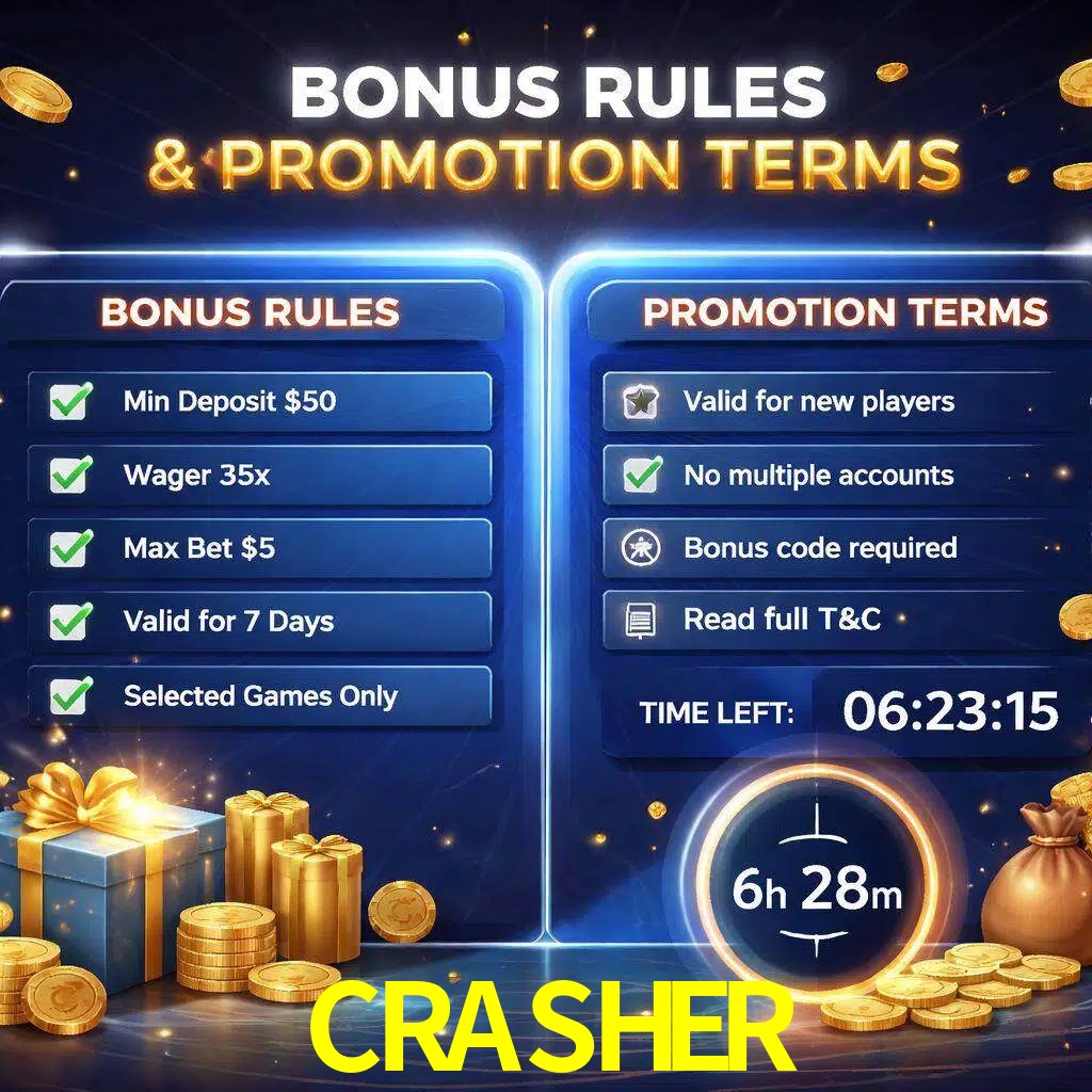 Reglas de promoción CRASHER y condiciones de bonos explicadas visualmente