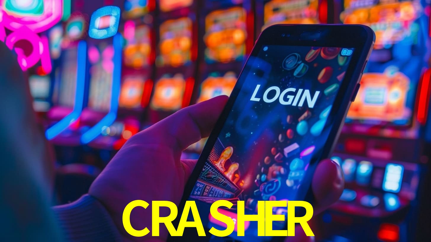 Escena dinámica inspirada en casino con iluminación CRASHER, cartas, fichas e íconos de juegos digitales en un espacio moderno de juegos.